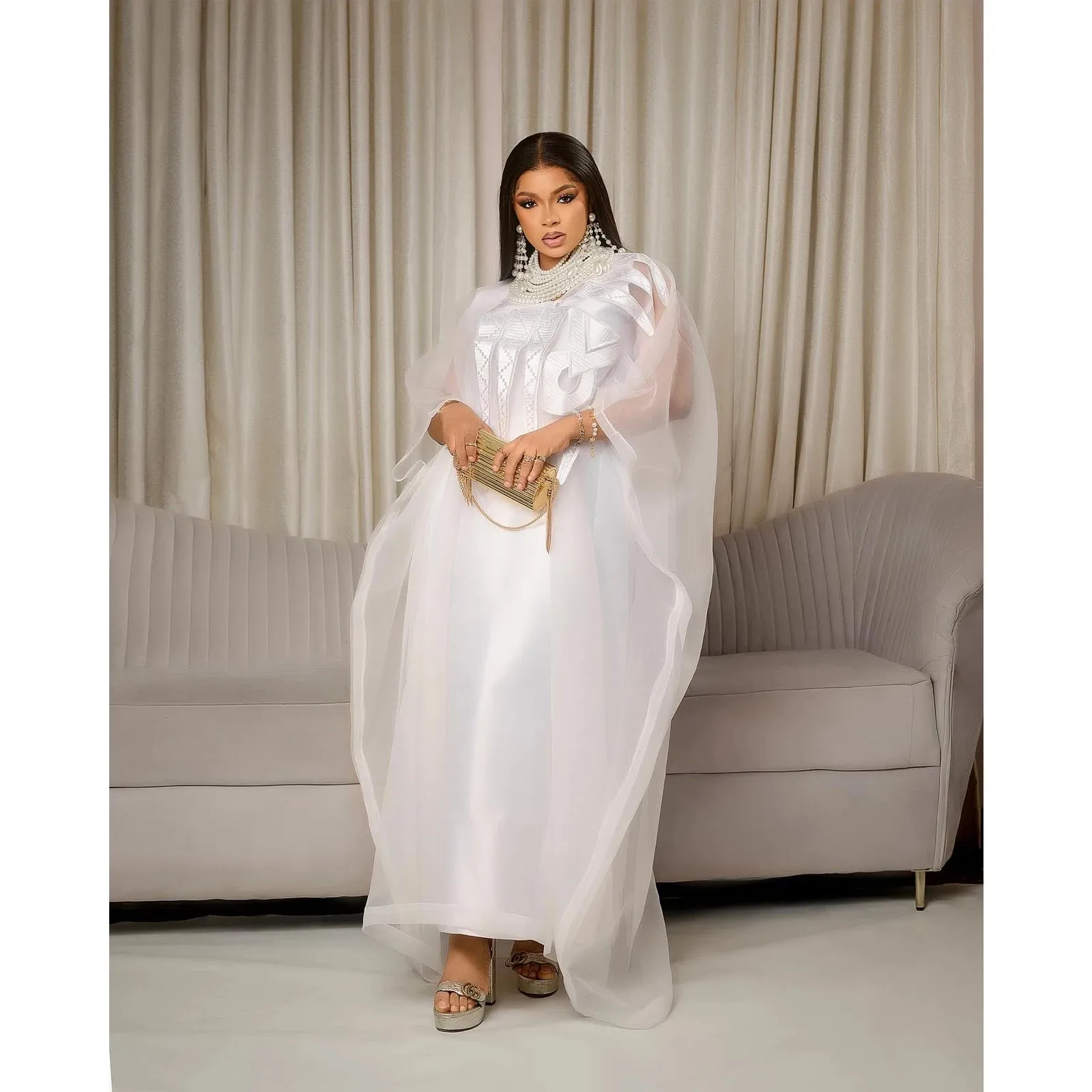Elegant African Embroidery Design: Floor-Length Dresses for Women, Including Plus Sizes