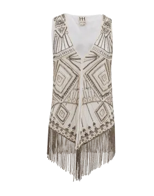 Embellished Vest With Fringe Bottom