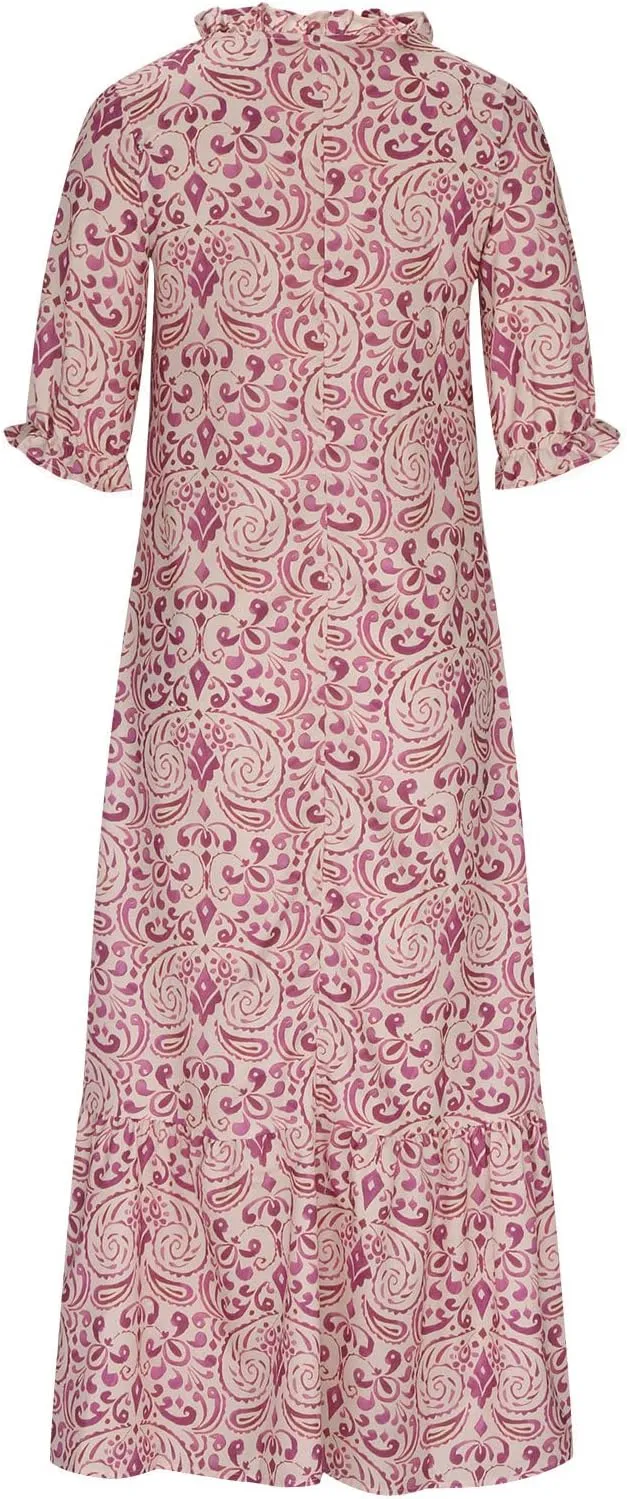 fartey Womens Summer Maxi Dresses V Neck 3/4 Sleeve Floral Print Boho Dresses Casual Loose Flowy Ruffle Wedding Guest Dress