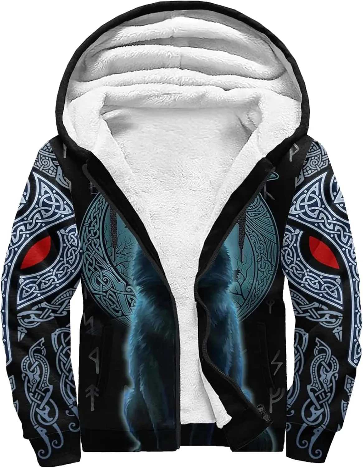 Fenrir wolf 3D full print Sherpa-Lined Jacket for Unisex, Big and Tall Zip Up Fleece Viking Zip Hoodies, Size S - 5XL (Color : Viking Wolf, Size : Large)