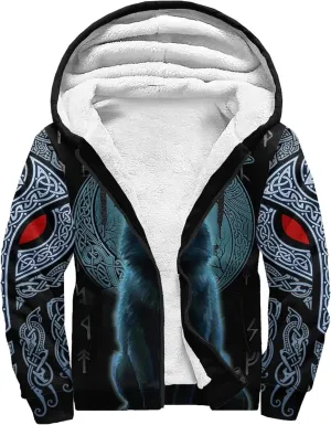 Fenrir wolf 3D full print Sherpa-Lined Jacket for Unisex, Big and Tall Zip Up Fleece Viking Zip Hoodies, Size S - 5XL (Color : Viking Wolf, Size : Large)