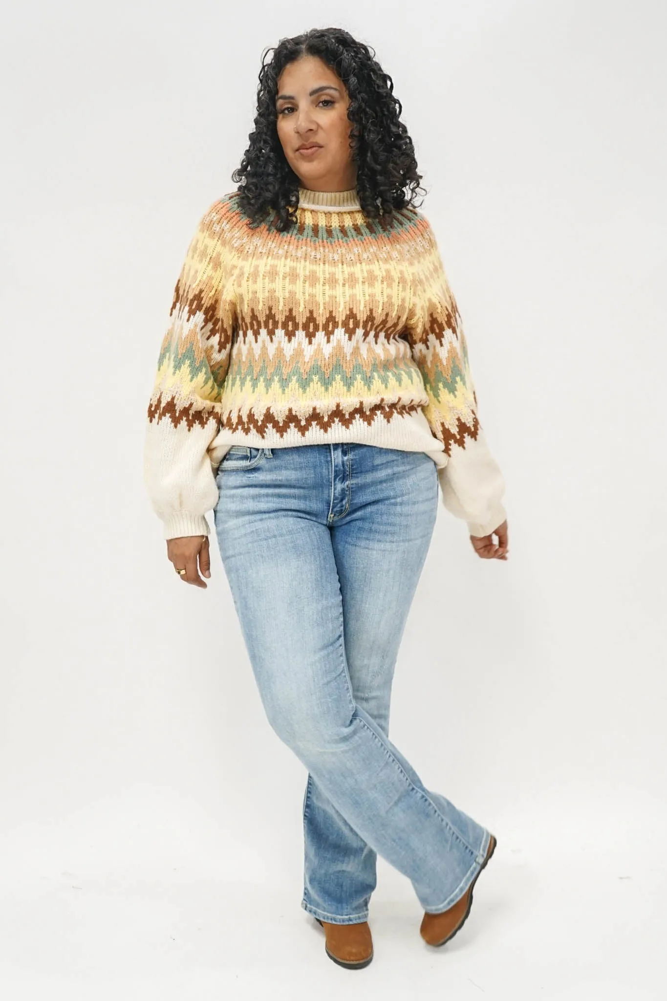 Finley Fair Isle Sweater in Ivory Mix