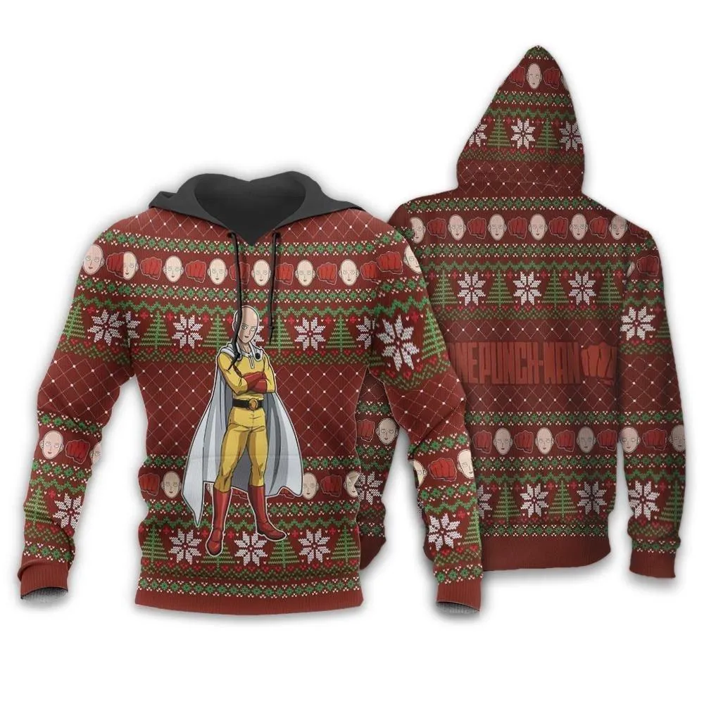 Giftngon - Saitama Ugly Christmas Sweater One Punch Man Anime Xmas Gift For Kids
