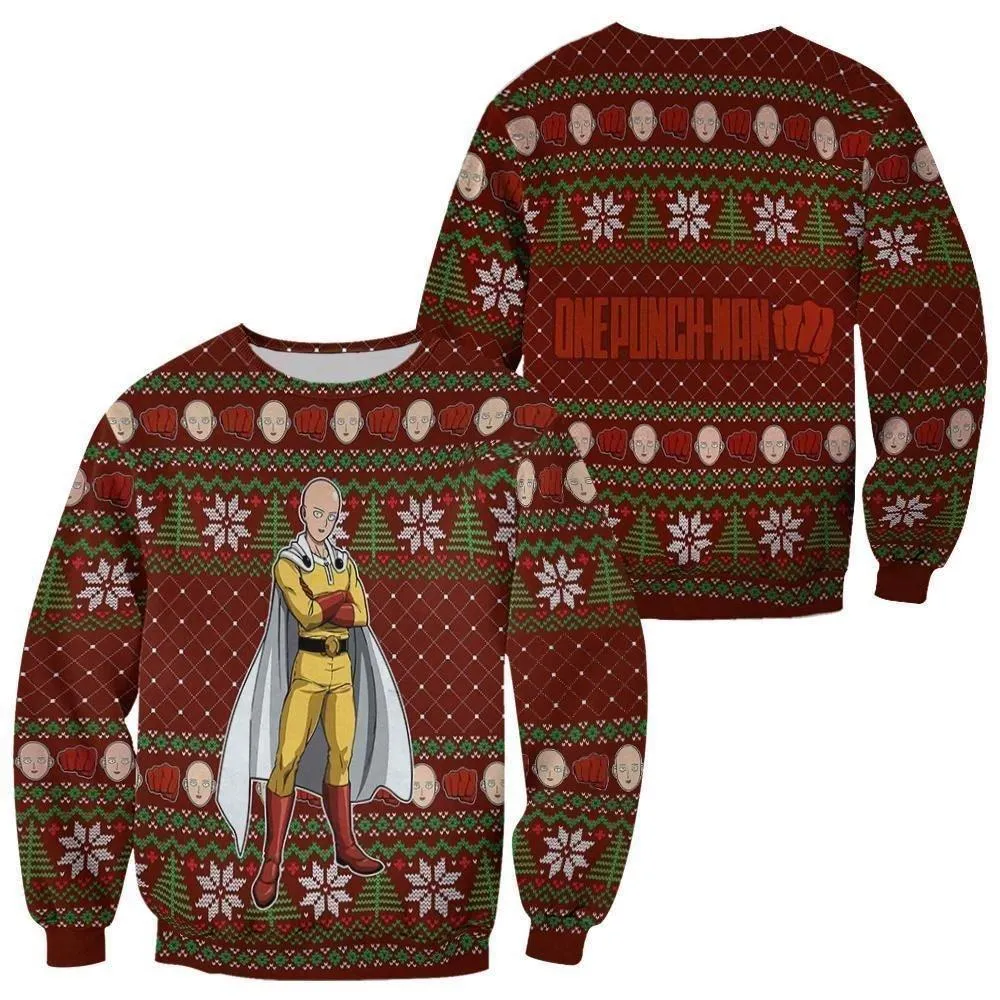 Giftngon - Saitama Ugly Christmas Sweater One Punch Man Anime Xmas Gift For Kids