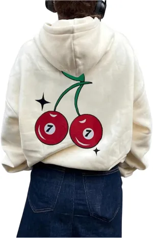 GORGLITTER Women's Cute Cherry Graphic Hoodies Long Sleeve Oversized Hooded Sweatshirts