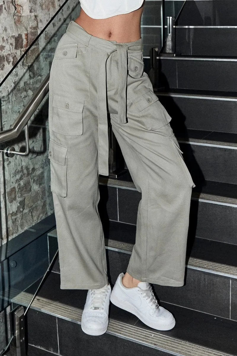 Green Cargo Pants Relaxed Wide Leg