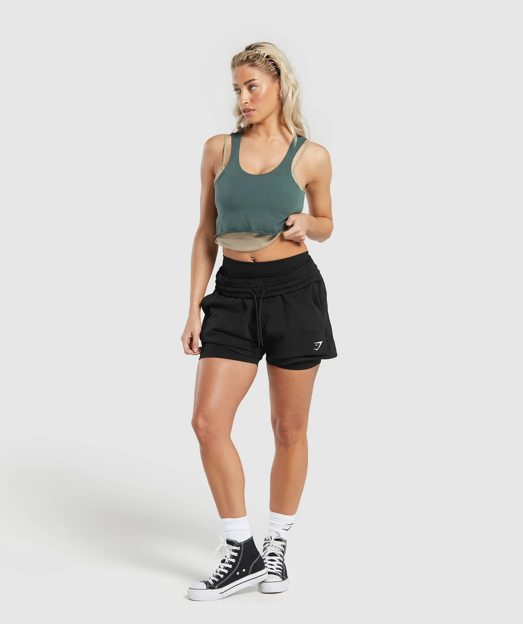 Gymshark Lifting 2 In 1 Crop Tank - Sand Brown/Slate Teal