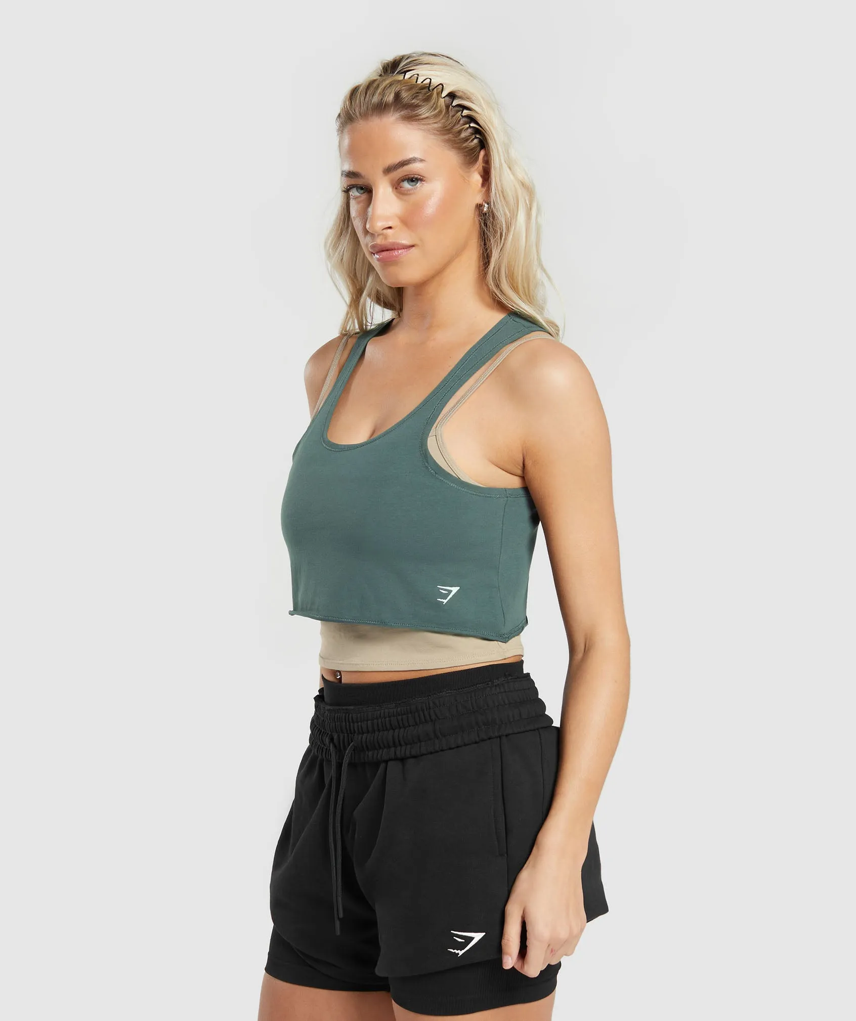 Gymshark Lifting 2 In 1 Crop Tank - Sand Brown/Slate Teal