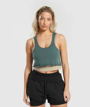 Gymshark Lifting 2 In 1 Crop Tank - Sand Brown/Slate Teal