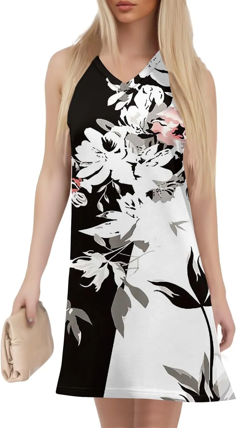 KUIOLYPOER Summer Dresses for Women 2025 Casual V Neck Sleeveless Sundresses Boho Tank Dress Beach Hawaiian Dresses