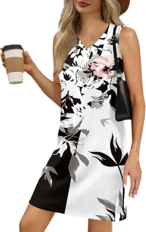 KUIOLYPOER Summer Dresses for Women 2025 Casual V Neck Sleeveless Sundresses Boho Tank Dress Beach Hawaiian Dresses