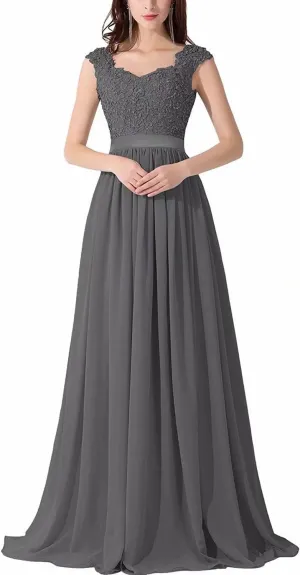 Lace Appliques Bridesmaid Dresses for Women Long Chiffon V Neck Prom Dress A-line Formal Evening Party Gowns