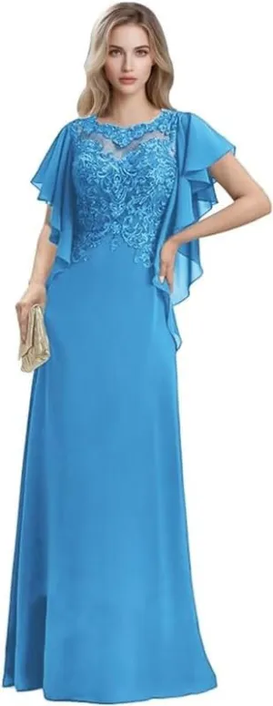 Lace Appliques Mother of The Bride Dresses for Wedding Chiffon Formal Dress for Women Floor Length Evening Party Gowns