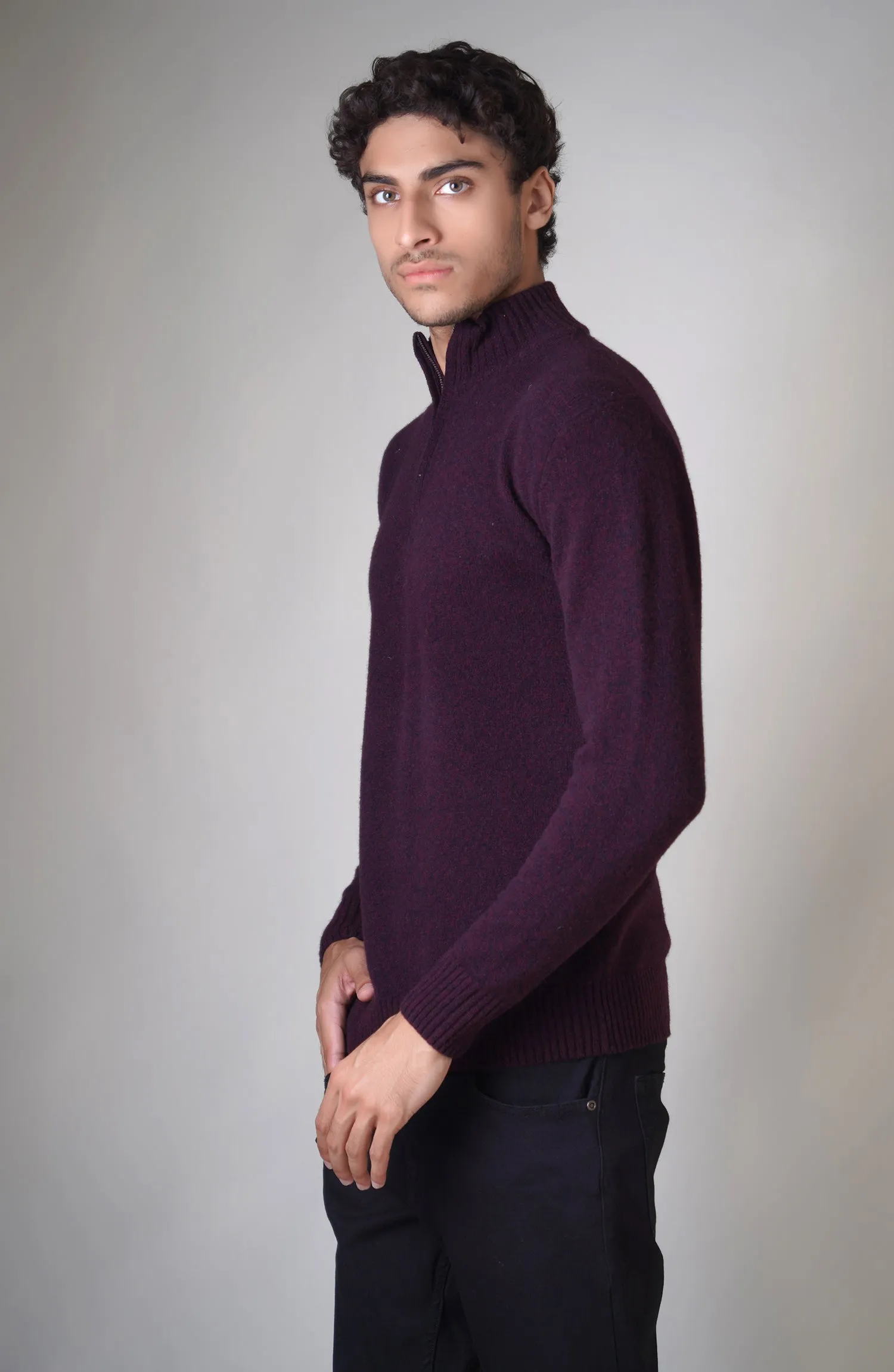 Lambs Wool Full Sleeves Half Zip Designer