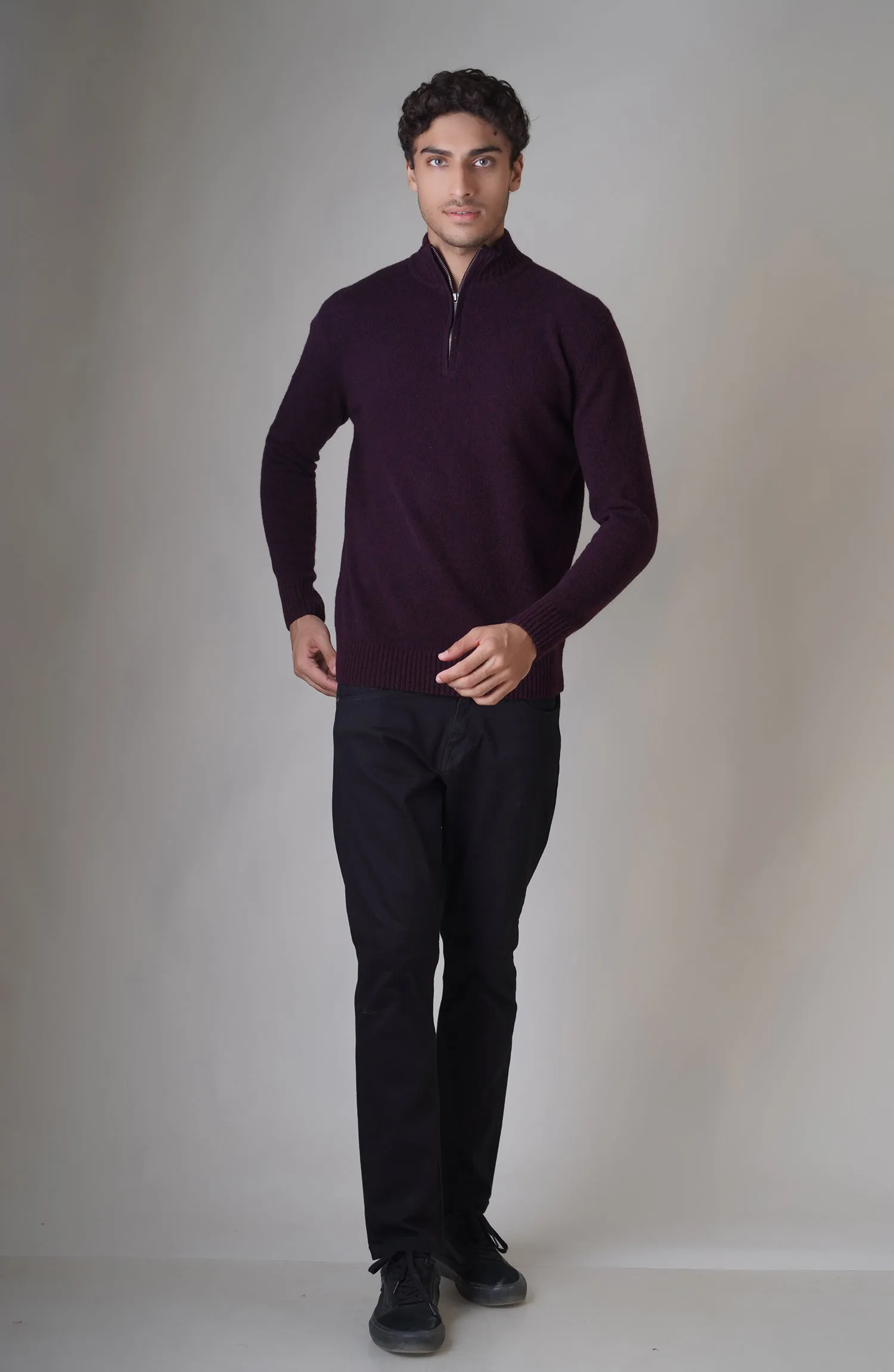 Lambs Wool Full Sleeves Half Zip Designer