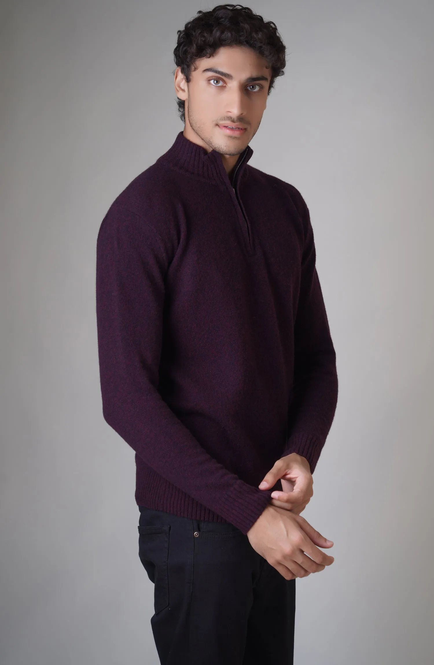 Lambs Wool Full Sleeves Half Zip Designer