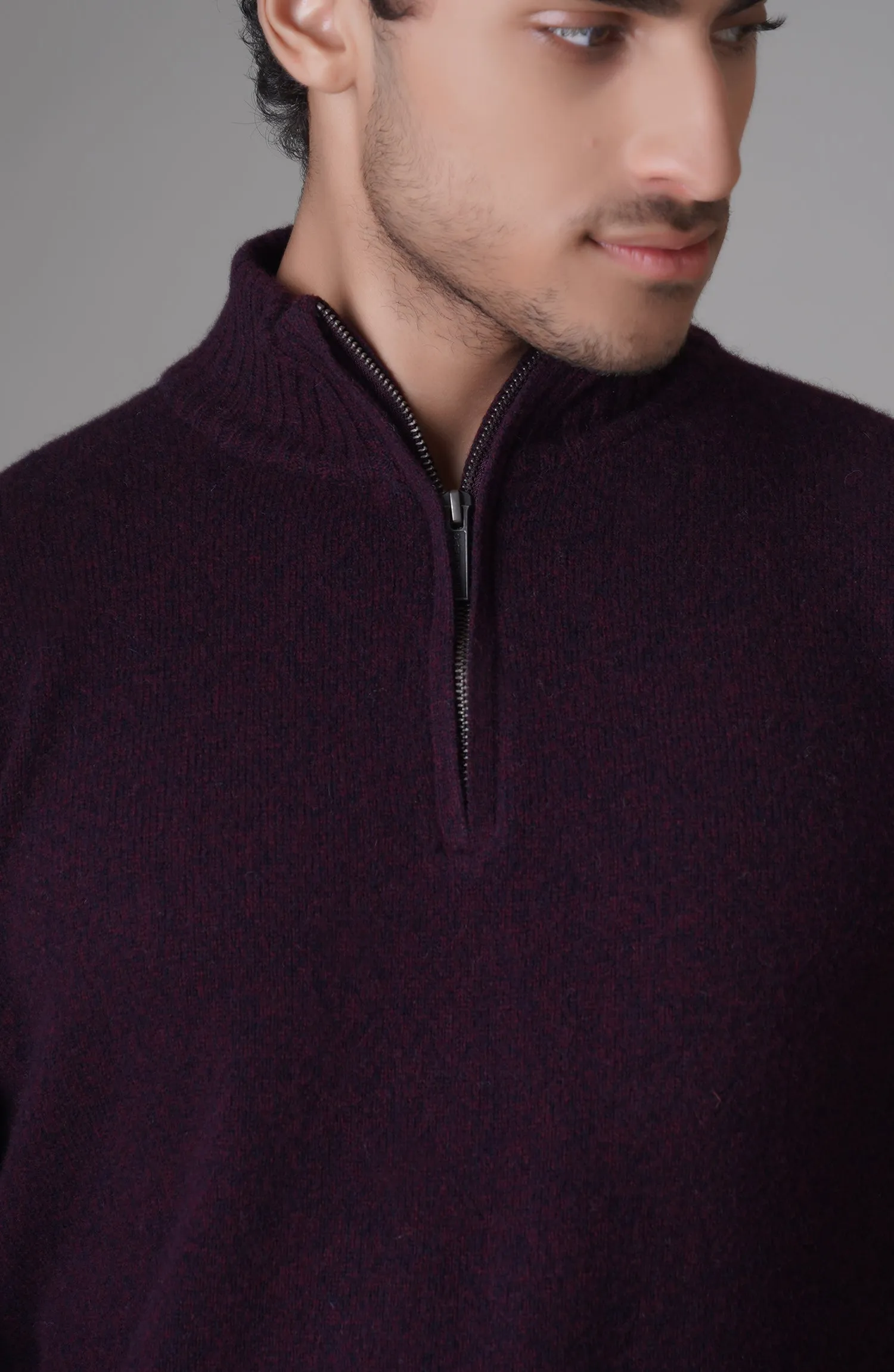 Lambs Wool Full Sleeves Half Zip Designer