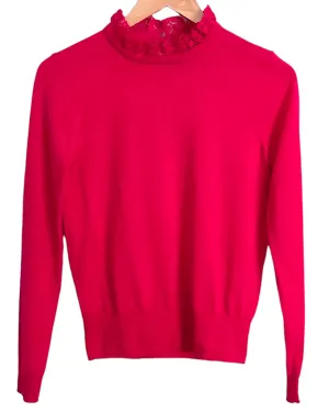 Light Spring Poppy Lace Trim Wool Sweater