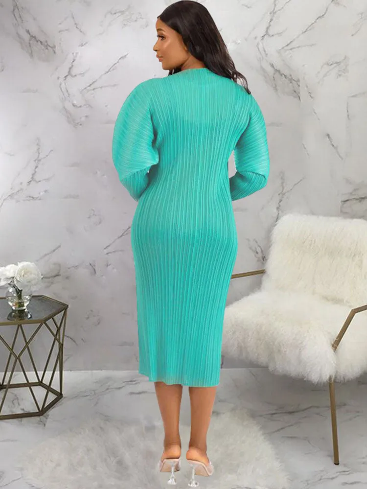 Long Sleeves Solid Midi Dresses