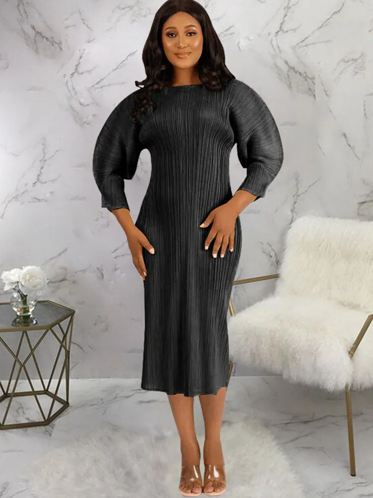 Long Sleeves Solid Midi Dresses
