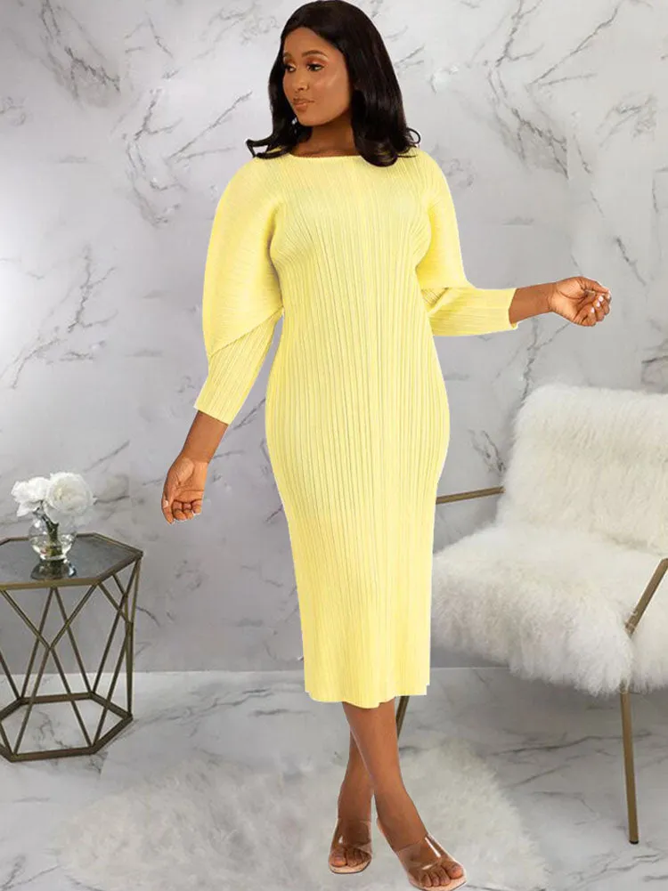 Long Sleeves Solid Midi Dresses