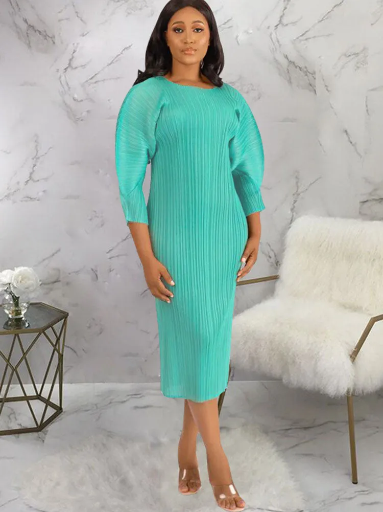 Long Sleeves Solid Midi Dresses