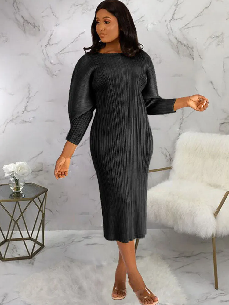 Long Sleeves Solid Midi Dresses