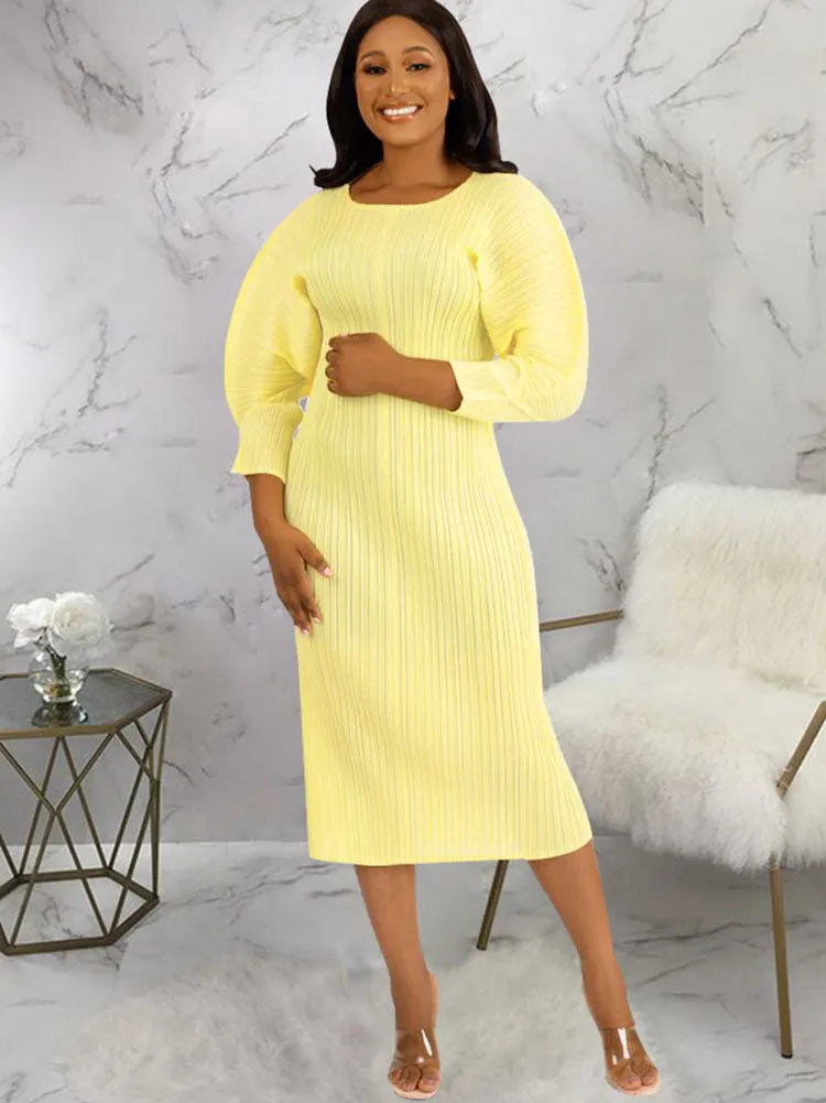 Long Sleeves Solid Midi Dresses