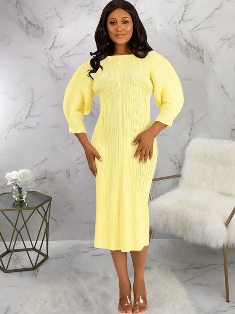 Long Sleeves Solid Midi Dresses