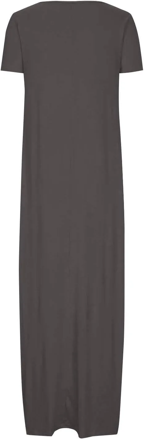 Long Summer Dresses for Women 2025 Casual Short Sleeve Crewneck Maxi Dress Solid Color Beach Vacation T Shirt Dresses