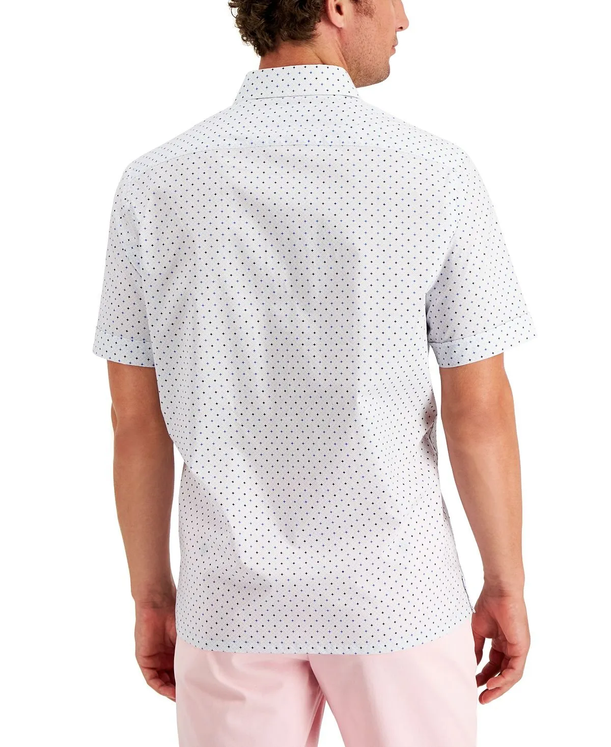 Macy's Club Room Men's Geo Dobby Regular Fit Shirt, White