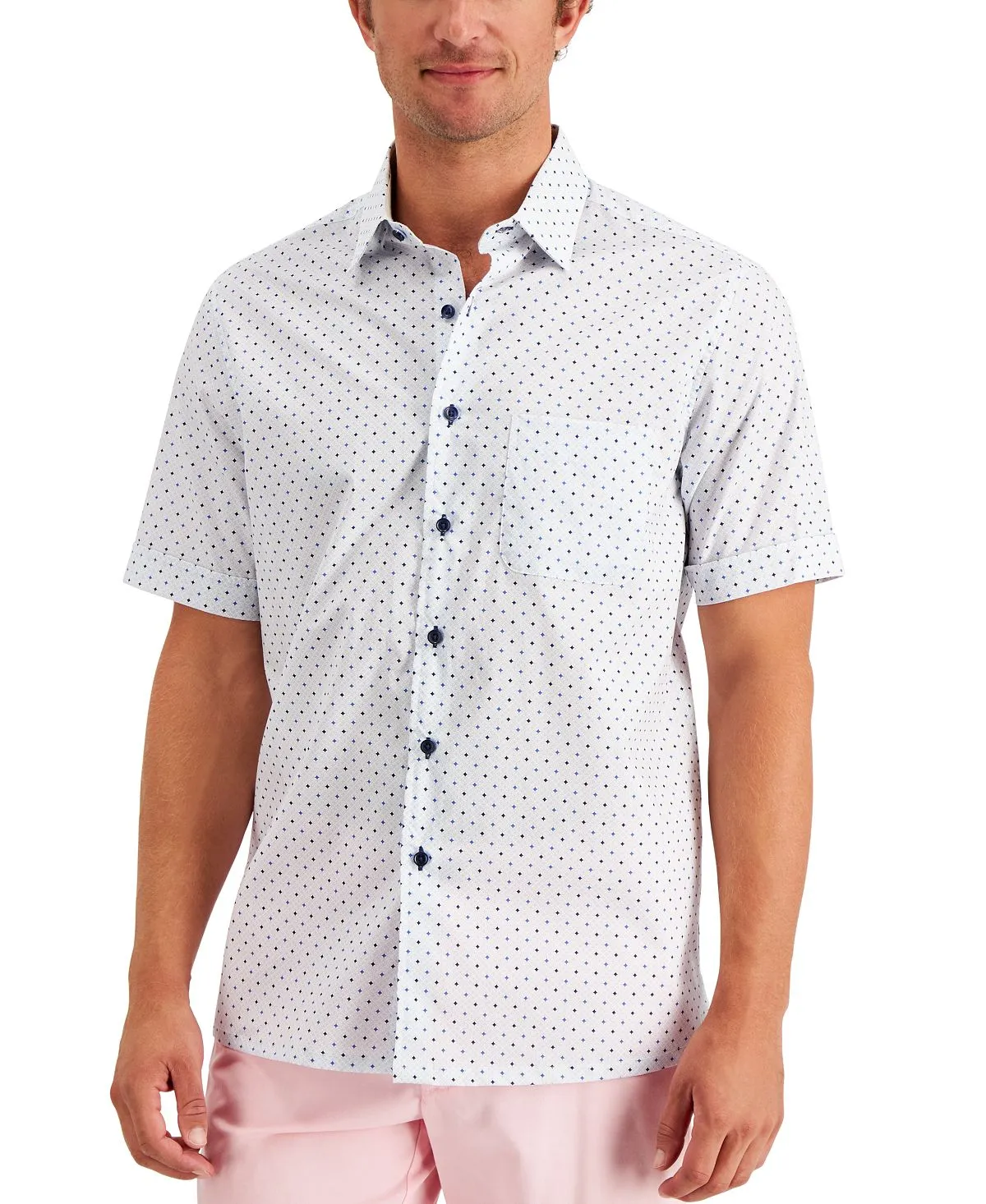 Macy's Club Room Men's Geo Dobby Regular Fit Shirt, White