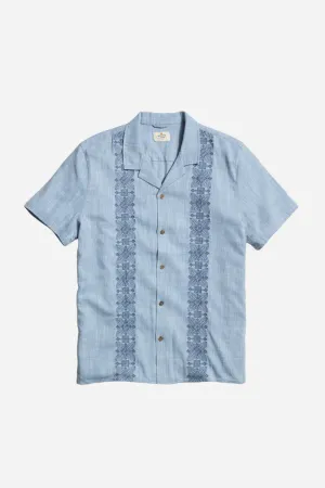 Marine Layer Stretch Selvage Embroidered Resort Shirt in Mid Blue