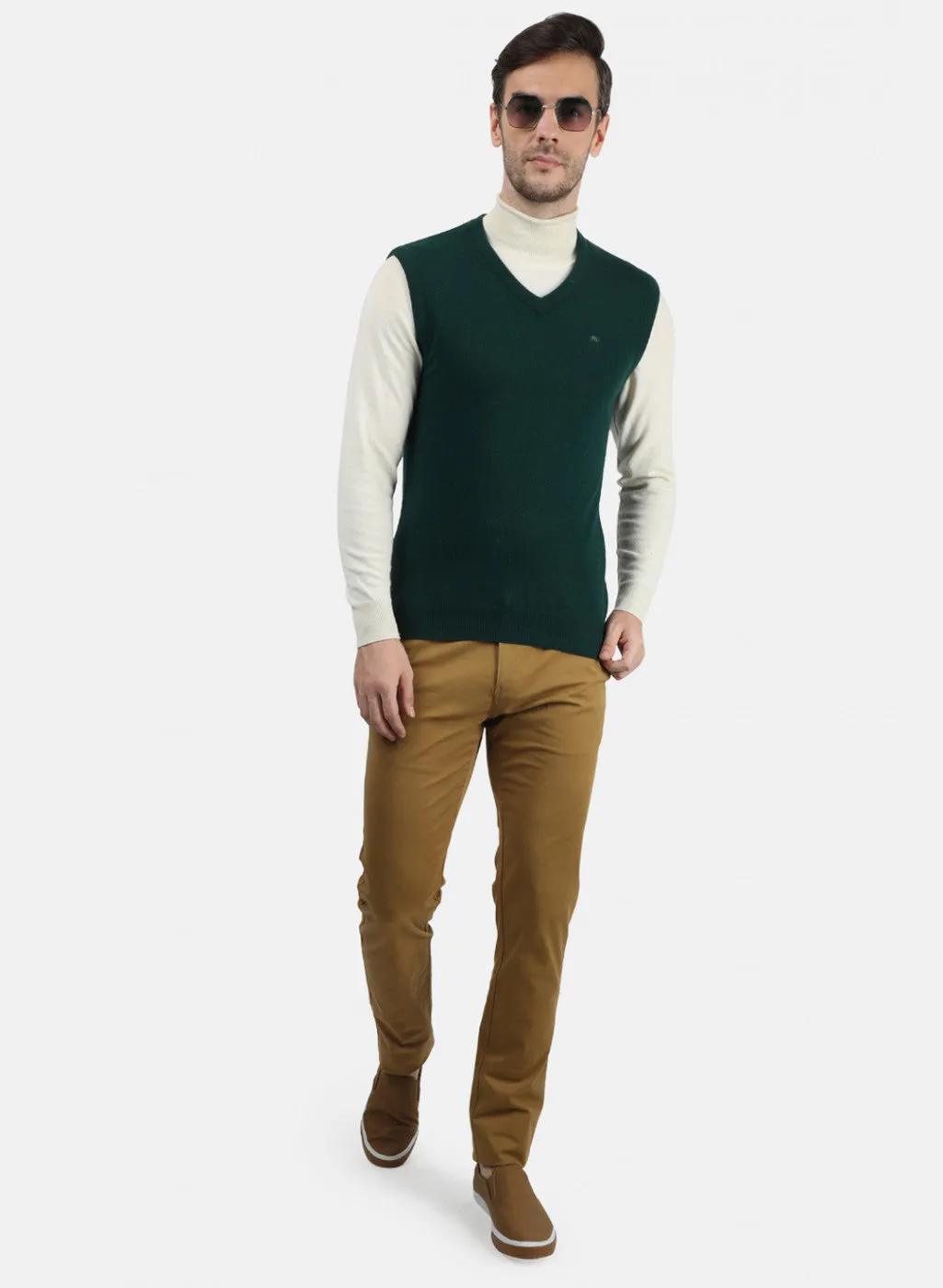 Men Dark Green Solid Sweater