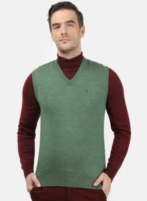 Men Green Melange Solid Sweater