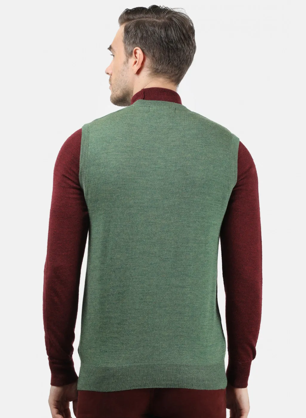 Men Green Melange Solid Sweater