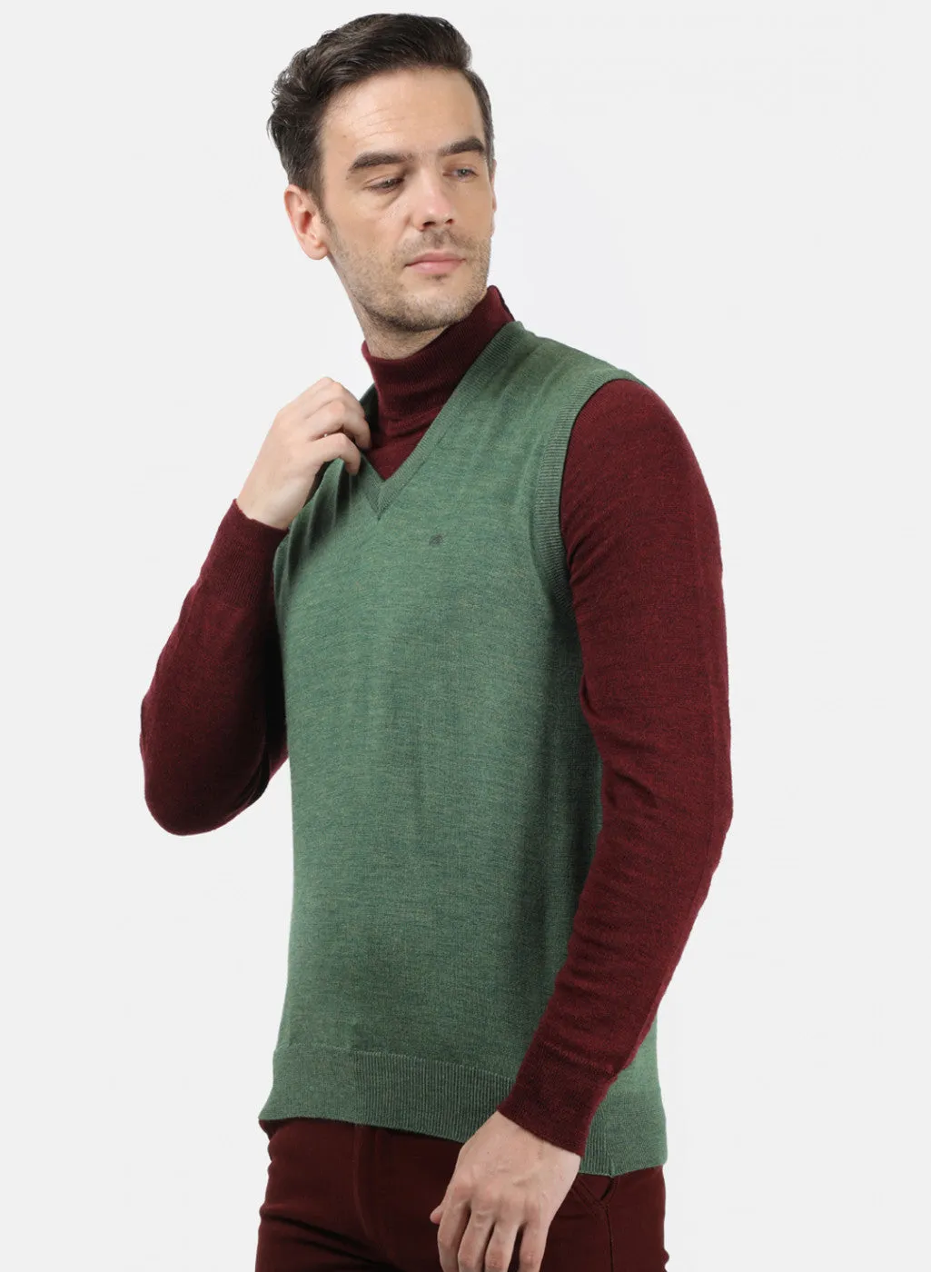 Men Green Melange Solid Sweater