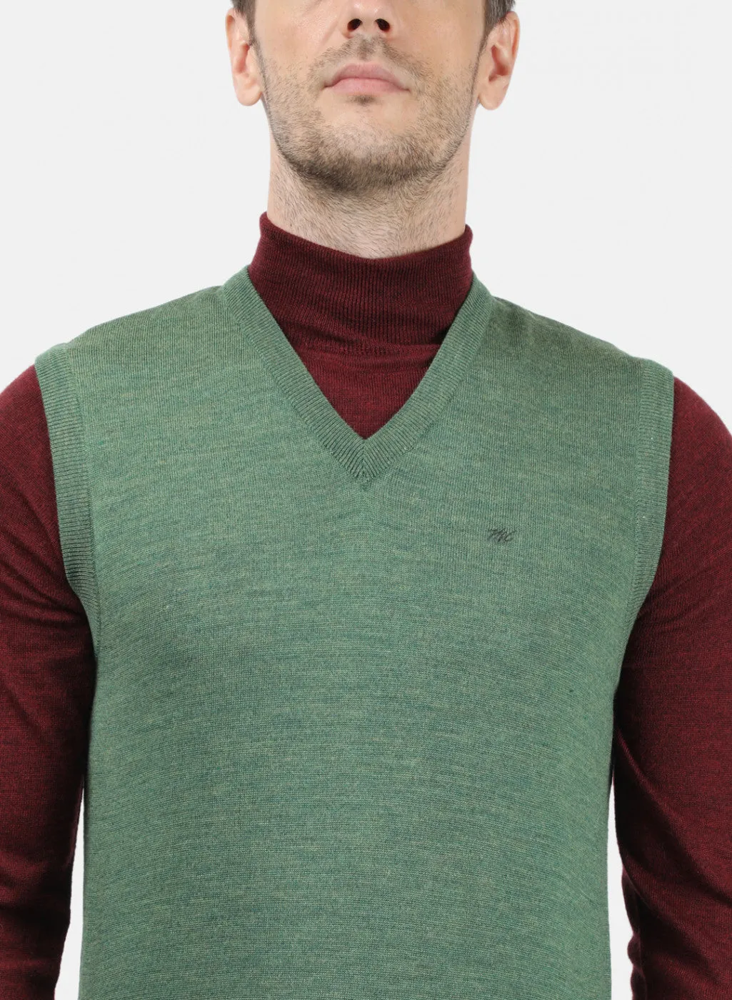 Men Green Melange Solid Sweater