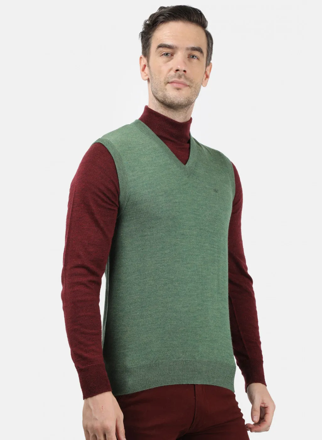Men Green Melange Solid Sweater