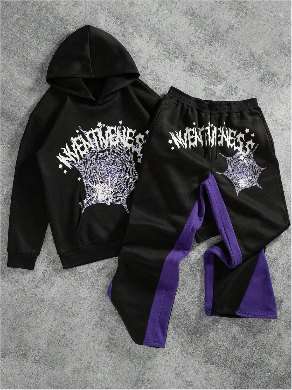 Men's 2 Piece Sweat Suits Long Sleeve Y2K Graphic Hoodies and Flared Sweatpants Set