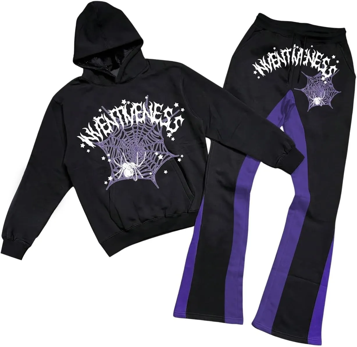 Men's 2 Piece Sweat Suits Long Sleeve Y2K Graphic Hoodies and Flared Sweatpants Set
