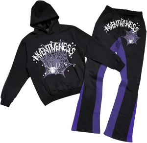 Men's 2 Piece Sweat Suits Long Sleeve Y2K Graphic Hoodies and Flared Sweatpants Set