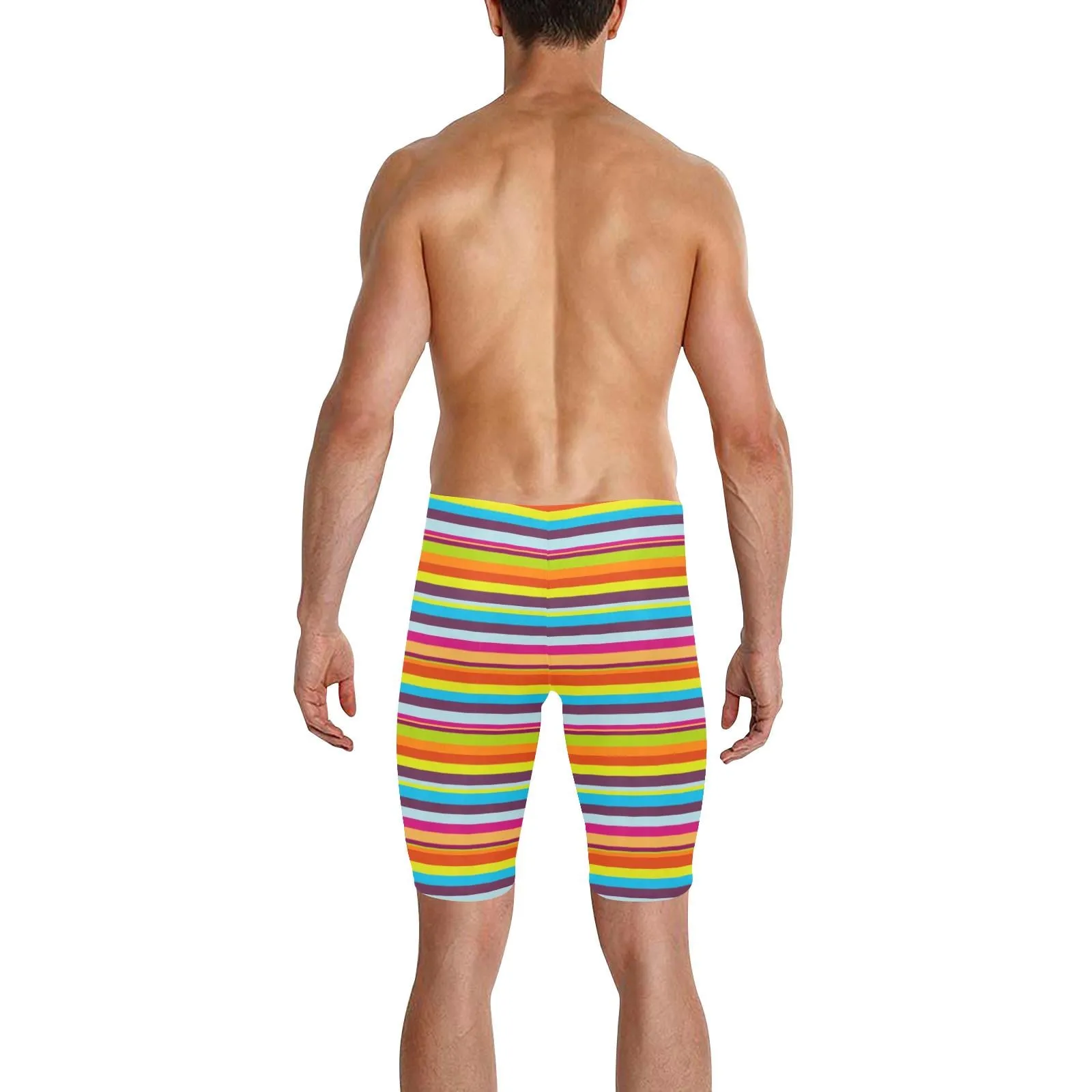 Men's Rainbow Stripe Knee Length Swim Shorts - Comfortable Fit