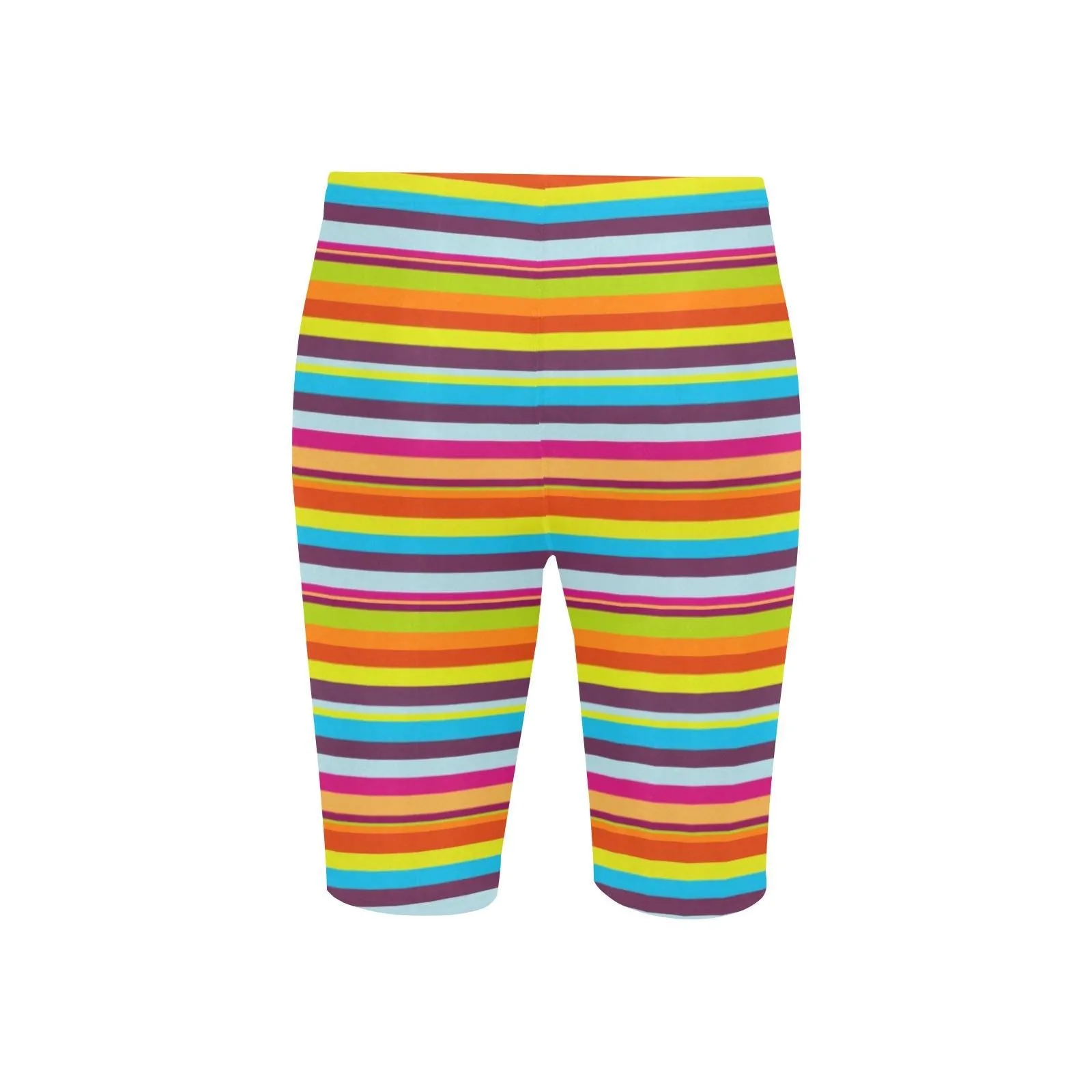 Men's Rainbow Stripe Knee Length Swim Shorts - Comfortable Fit