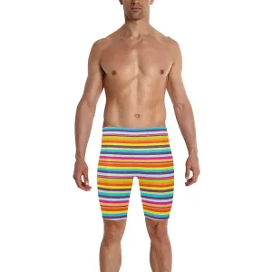 Men's Rainbow Stripe Knee Length Swim Shorts - Comfortable Fit