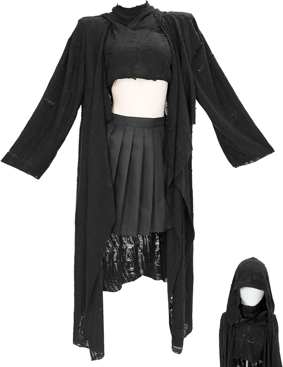 MEOWCOS Gothic Hooded Cloak Trench Coat Autumn and Winter long Hoodies Robe Long Maxi Cloak Coat