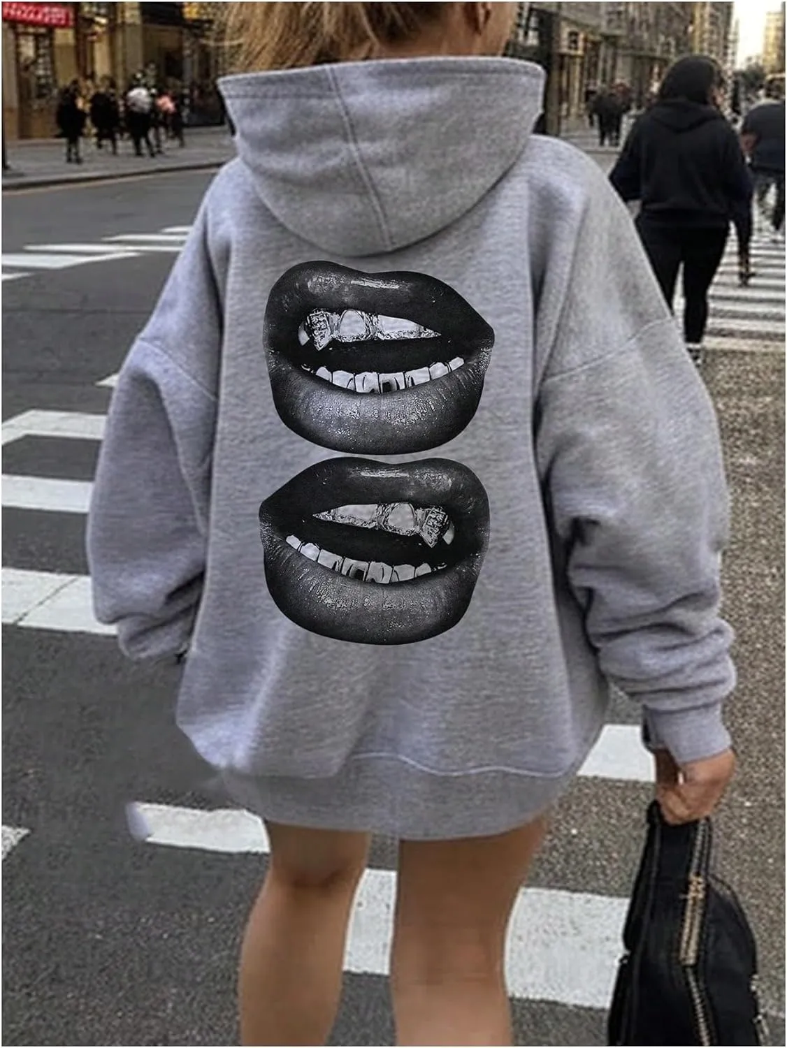 Milumia Women's Lip Print Hooded Sweatshirts Drawstring Long Sleeve Oversized Hoodies