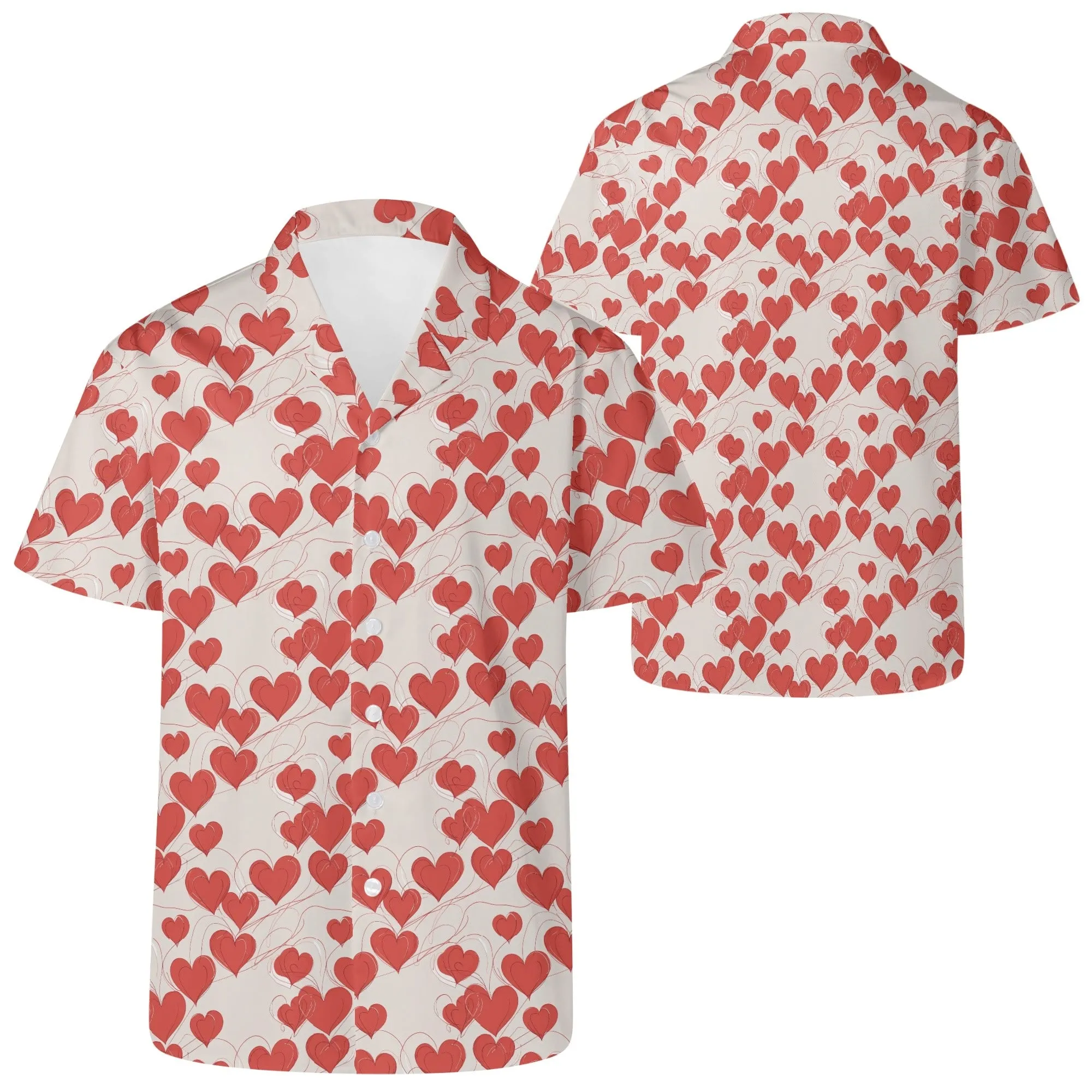 Minimal Hearts Mens Casual Hawaiian Shirt