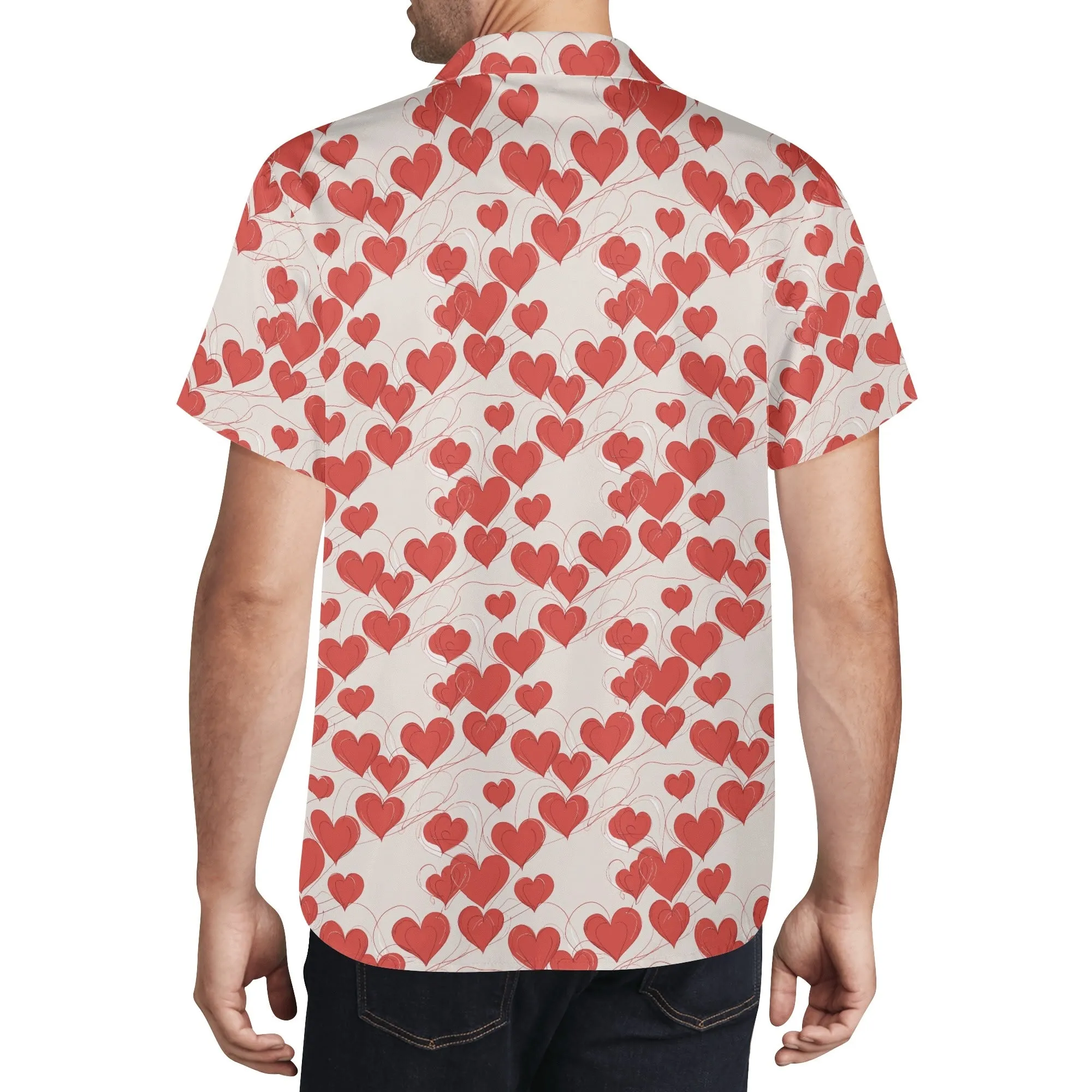 Minimal Hearts Mens Casual Hawaiian Shirt