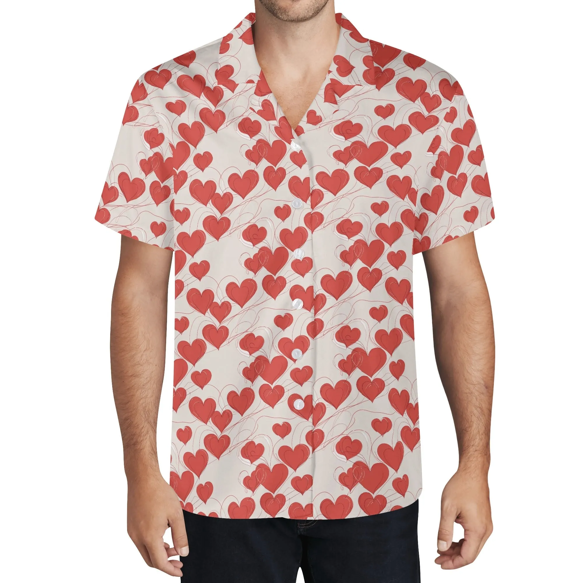 Minimal Hearts Mens Casual Hawaiian Shirt